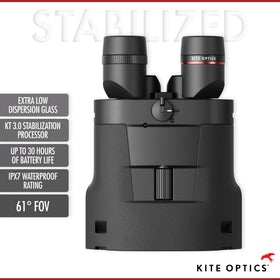 Kite Optics APC Stabilized 18x50 binoculars showcasing image stabilization for steady tracking.