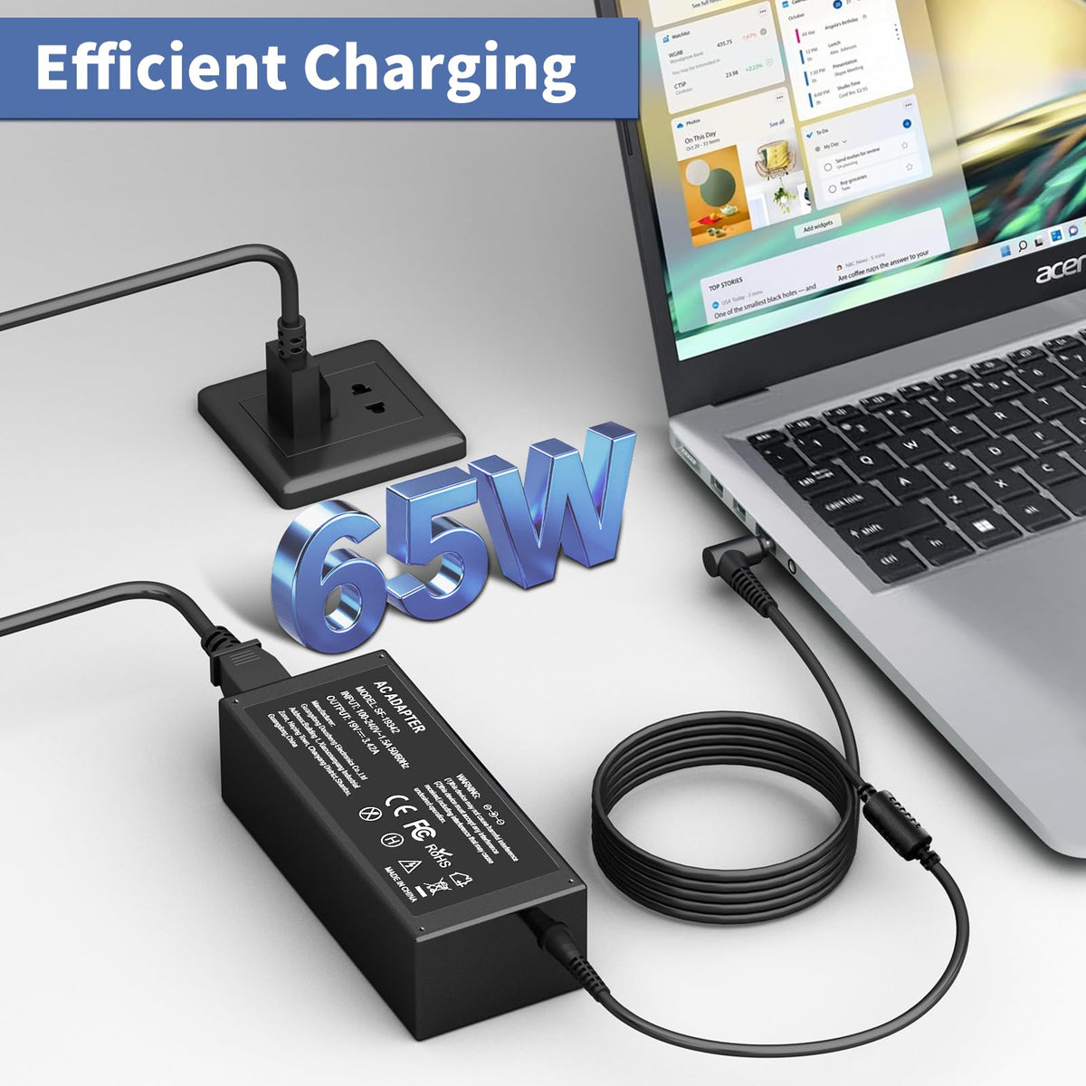 KITEURAD plugged into Acer laptop in use for steady charging