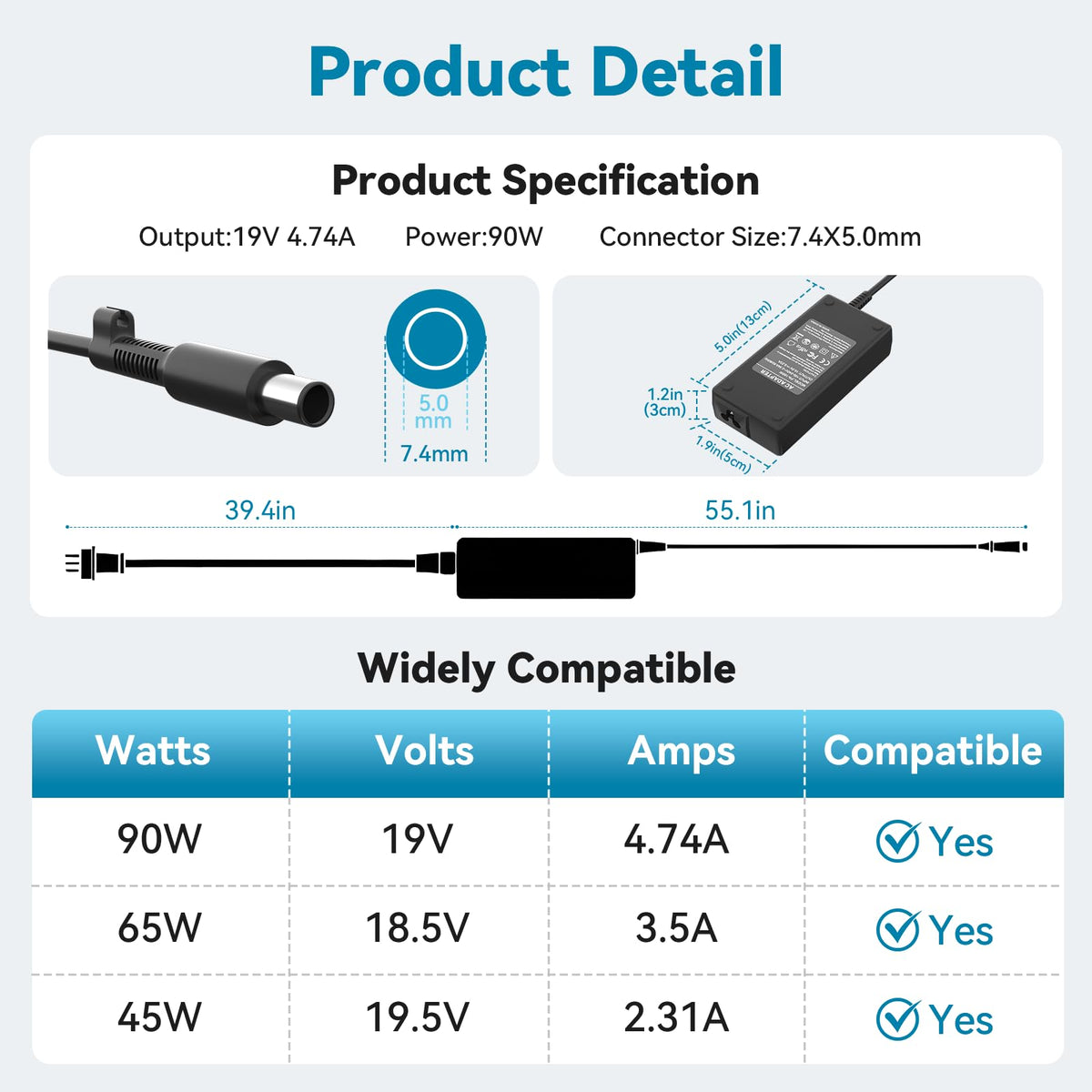 KITEURAD 7.4x5mm connector size visual inspection guide.
