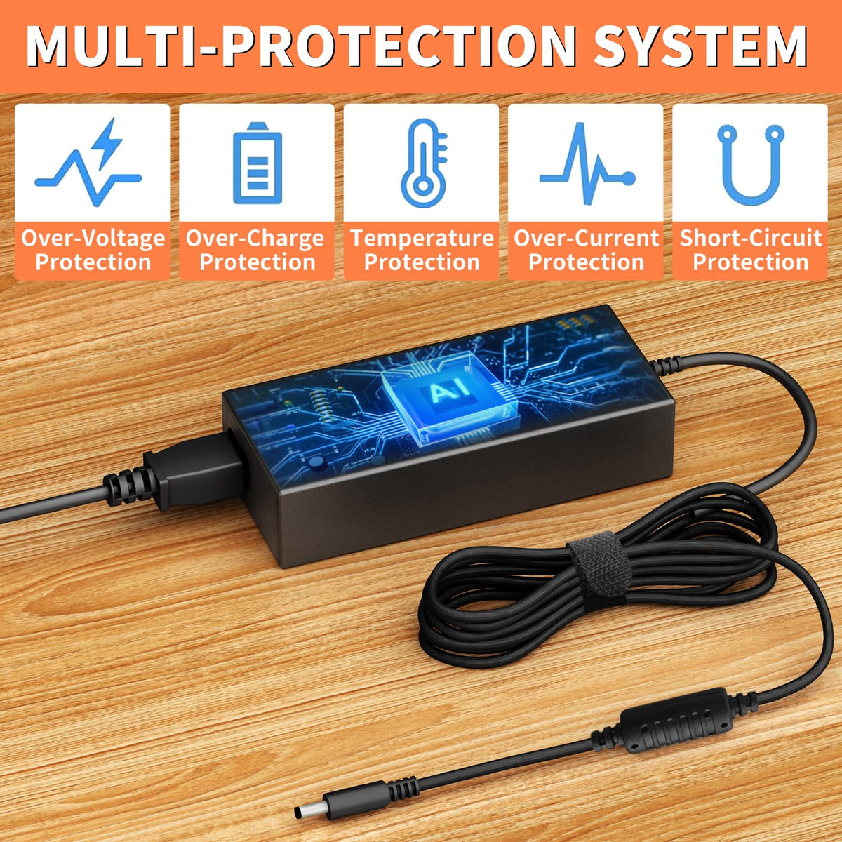 KITEURAD 90W adapter with included power cable and warranty information.