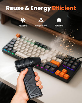 Kitravoxx duster in use on keyboard for debris-free keys