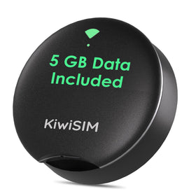 KiwiSIM UFO front view showing compact hotspot and easy setup benefit