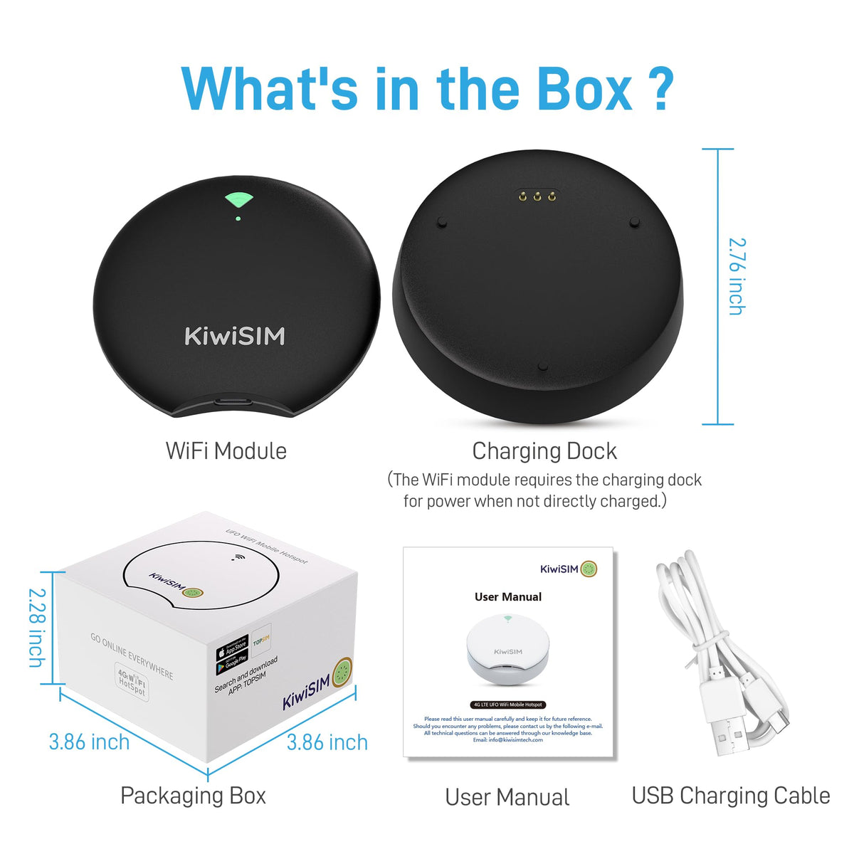 KiwiSIM UFO beside smartphone showing scale and pocketable convenience