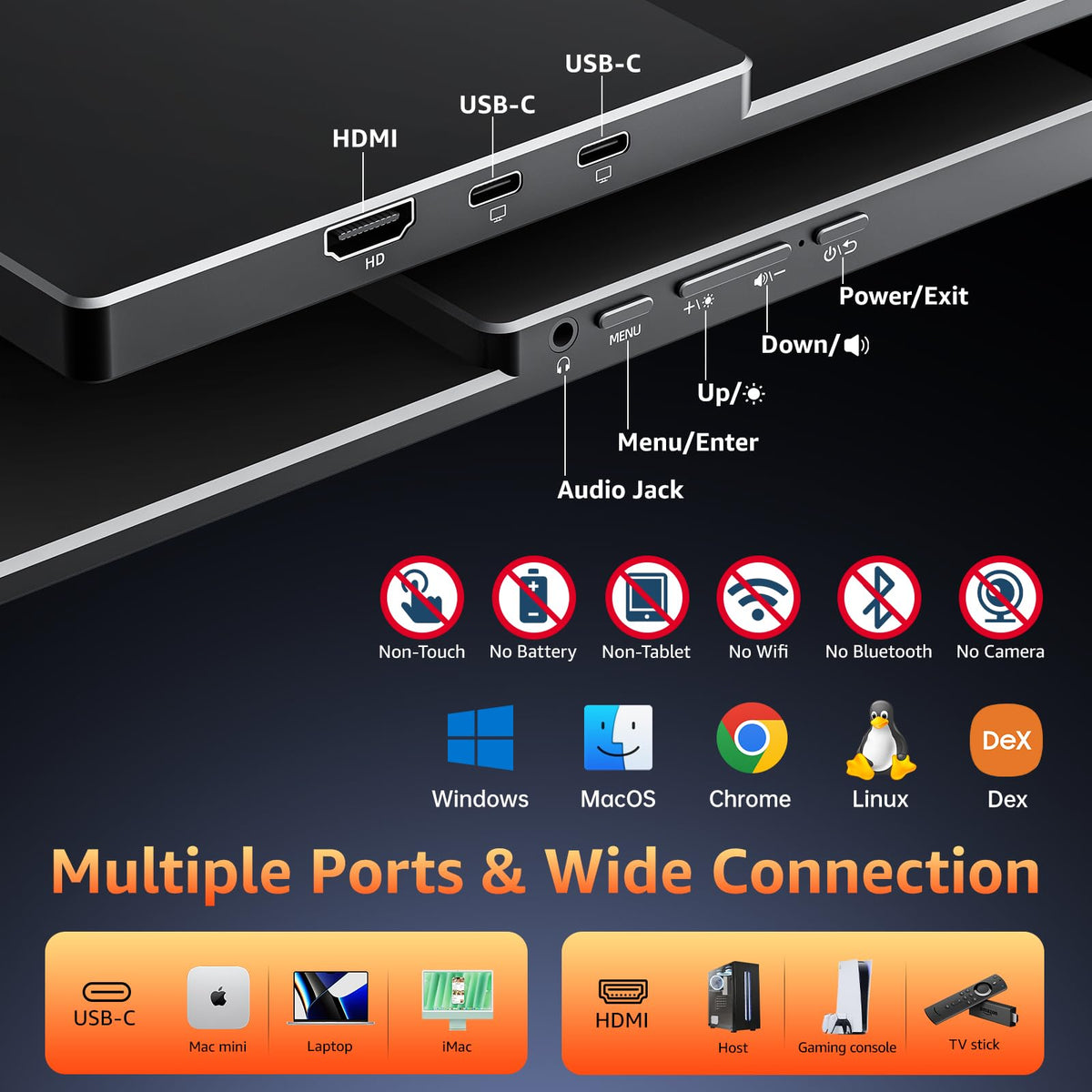 kksmart portable monitor with 75x75 VESA mounting for tidy desk organization