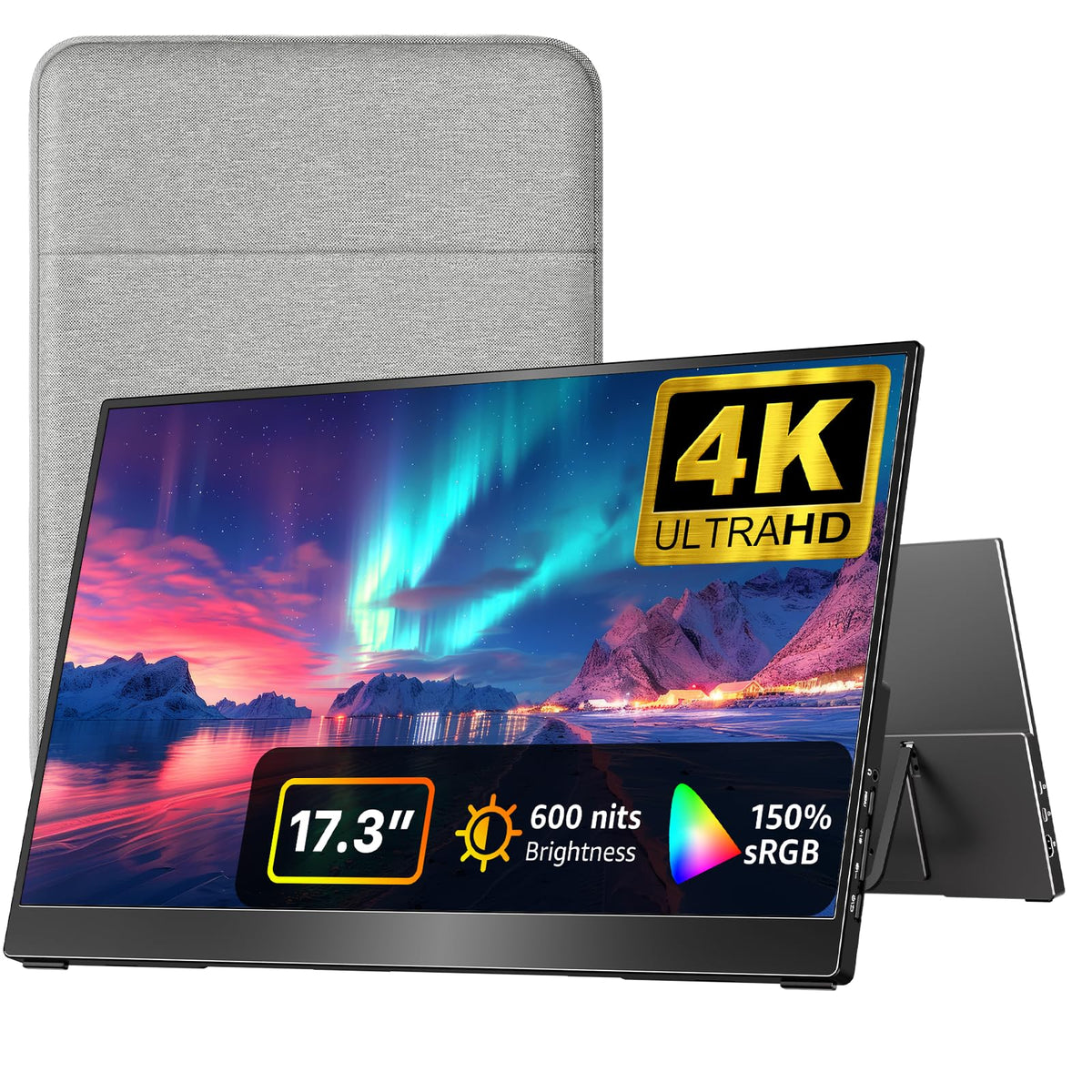 kksmart portable monitor 17.3 front display with vivid 4K colors for outdoor viewing
