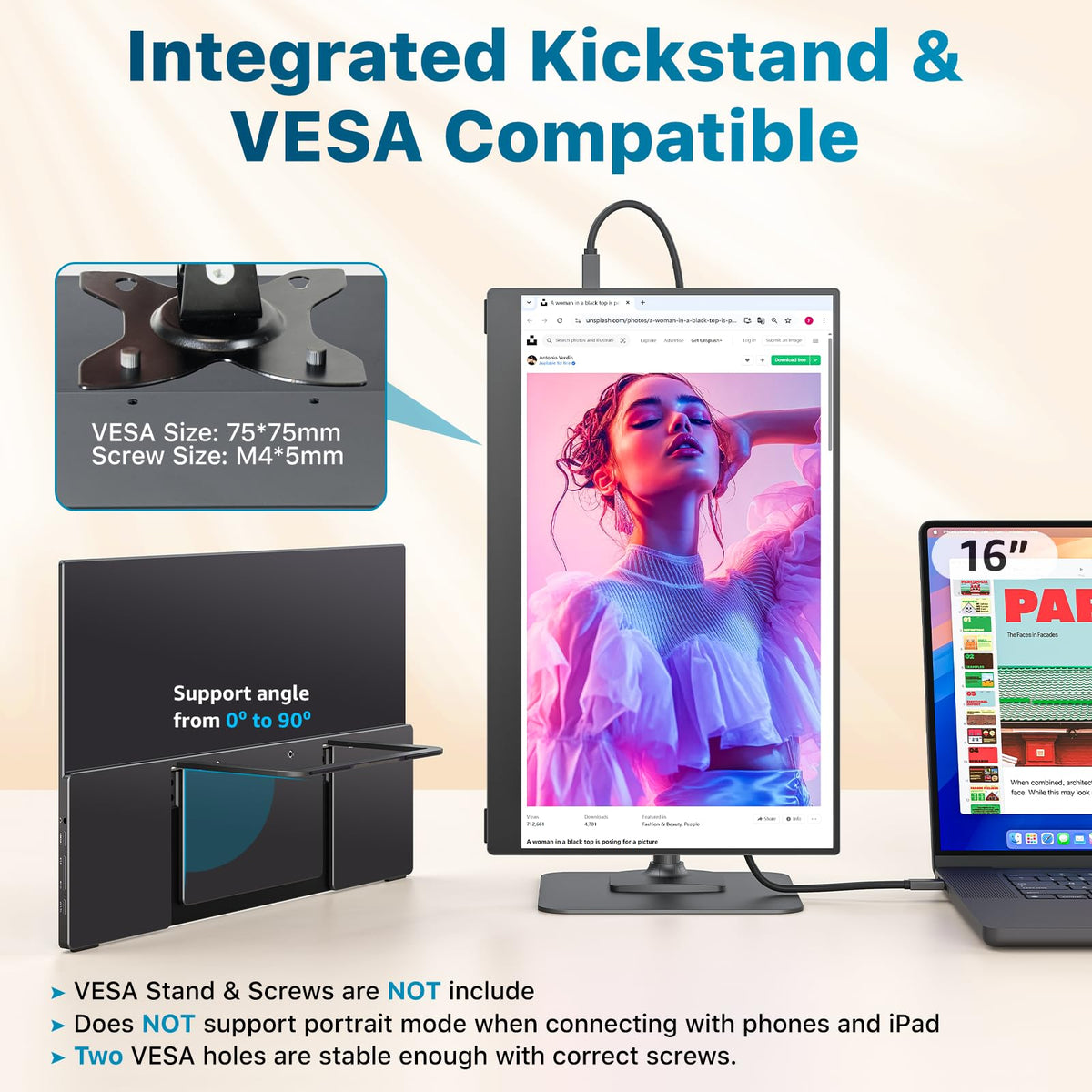 kksmart VESA mount and built-in kickstand for flexible setup