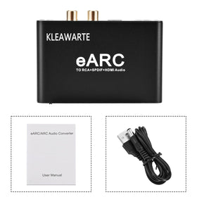 In-use setup demonstrates eARC to ARC bridging with legacy audio gear.