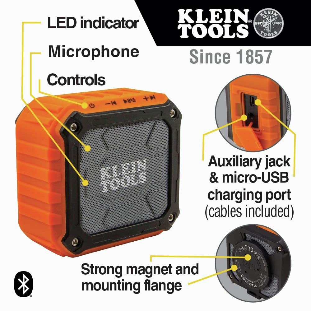 Klein Tools AEPJS1 mounted on a tripod for elevated jobsite sound