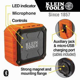 Klein Tools AEPJS1 mounted on a tripod for elevated jobsite sound