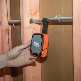 Klein Tools aux port and control buttons visible for easy wired and wireless use
