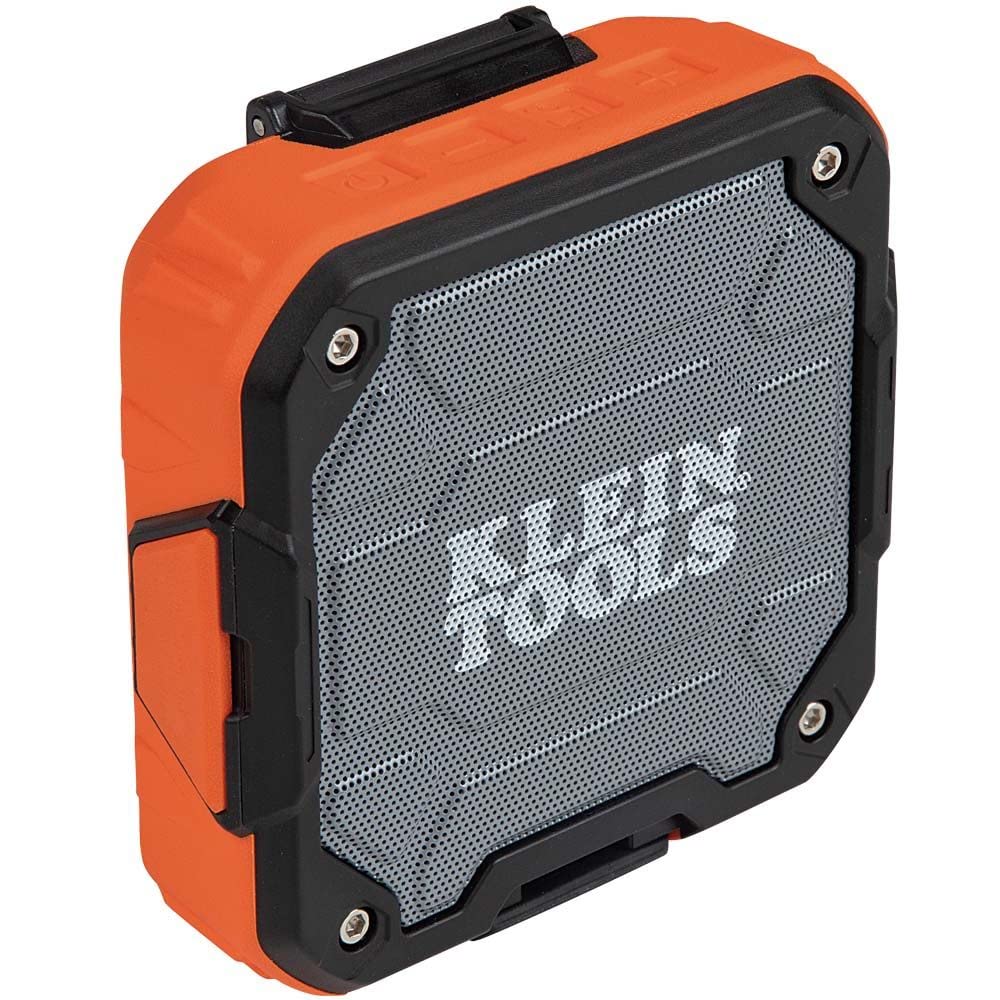 Klein Tools front view showing compact rugged speaker and controls for reliable audio