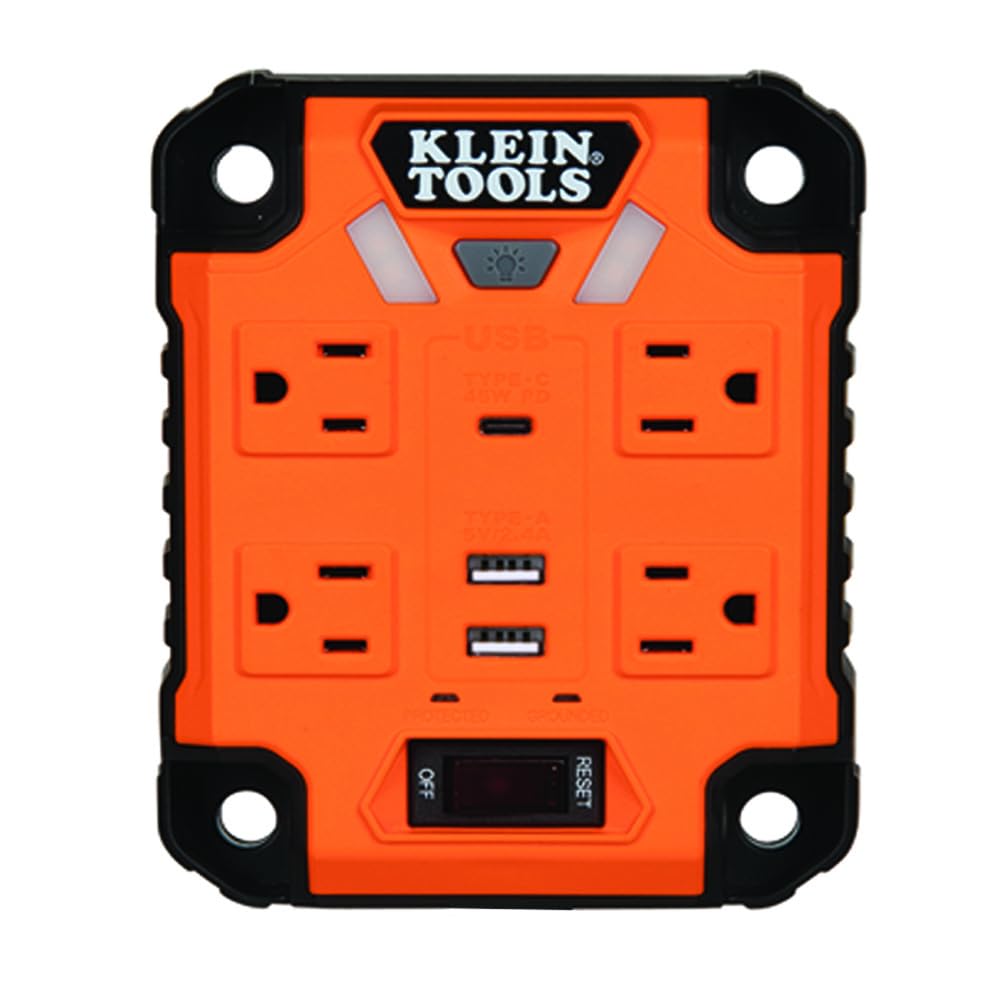 Klein Tools PowerBox on workbench powering devices for efficient jobsite use