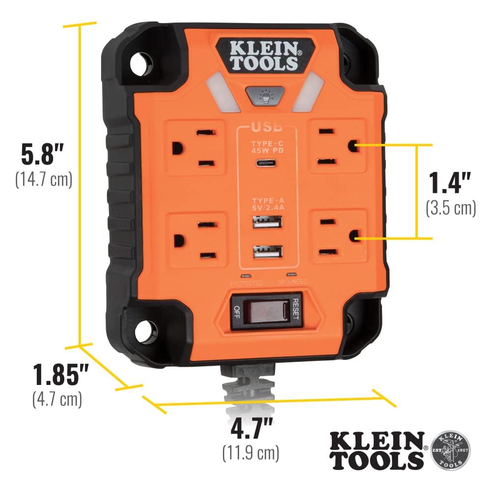 Klein Tools PowerBox AC outlets and surge indicator light for protected power