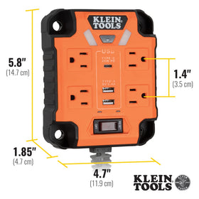 Klein Tools PowerBox AC outlets and surge indicator light for protected power