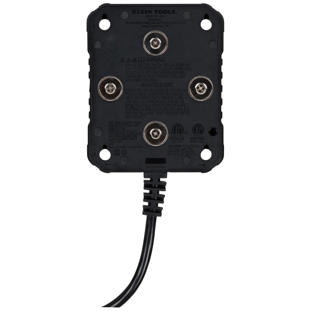 Klein Tools PowerBox side profile showing hang holes and recessed keyhole slots
