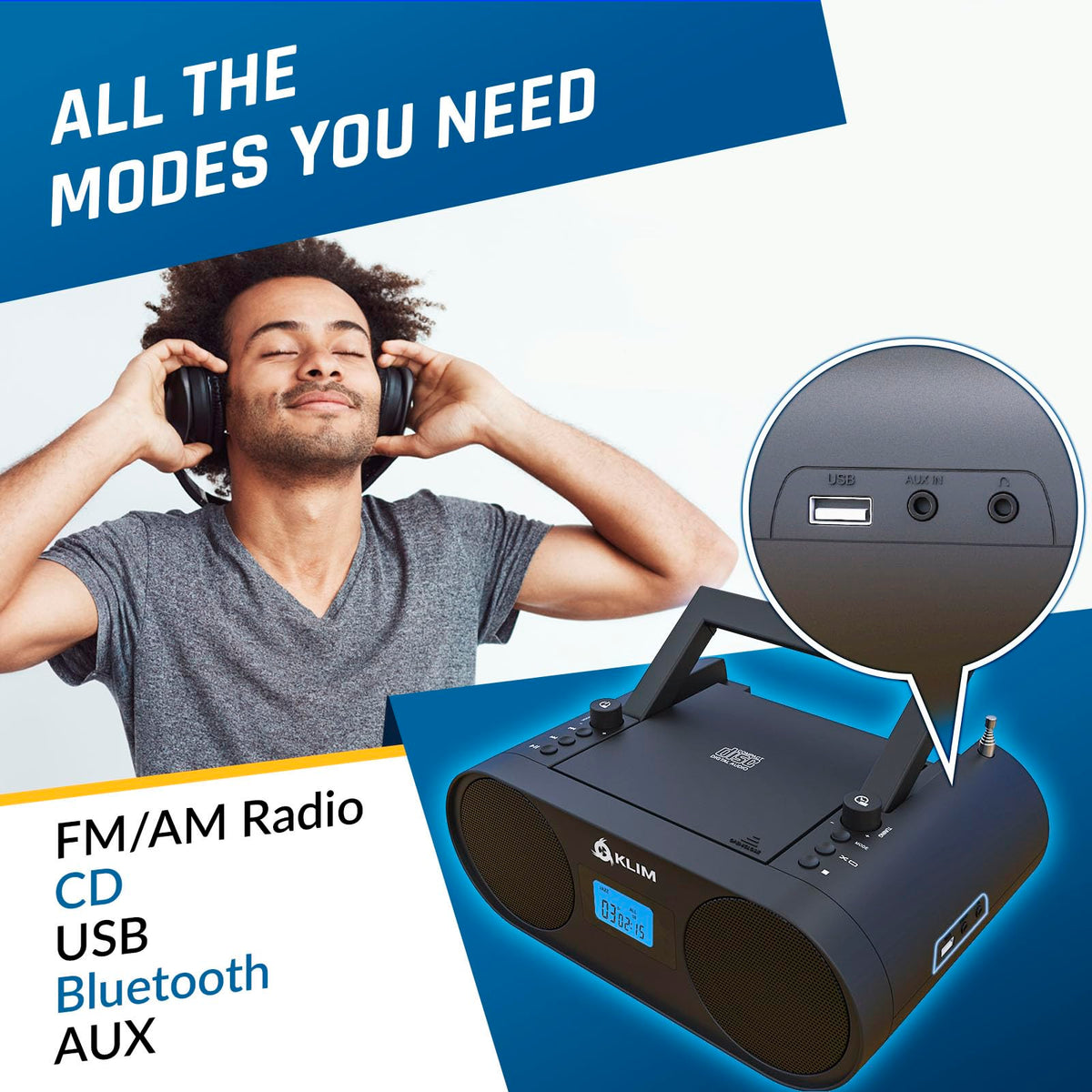 KLIM Boombox B4 AUX and USB ports for MP3 playback