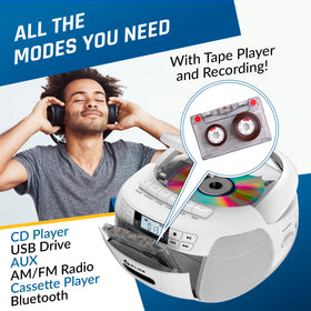 KLIM with CD tray open demonstrating CD and MP3/WMA playback capability
