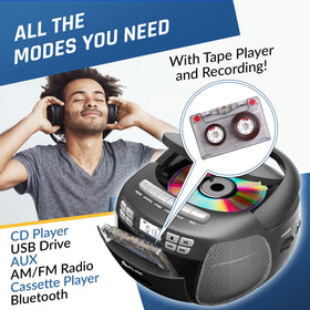 KLIM open CD tray showing disc slot and playback capability for CDs