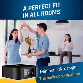 KLIM boombox E1 placed in living room providing rich sound for small spaces