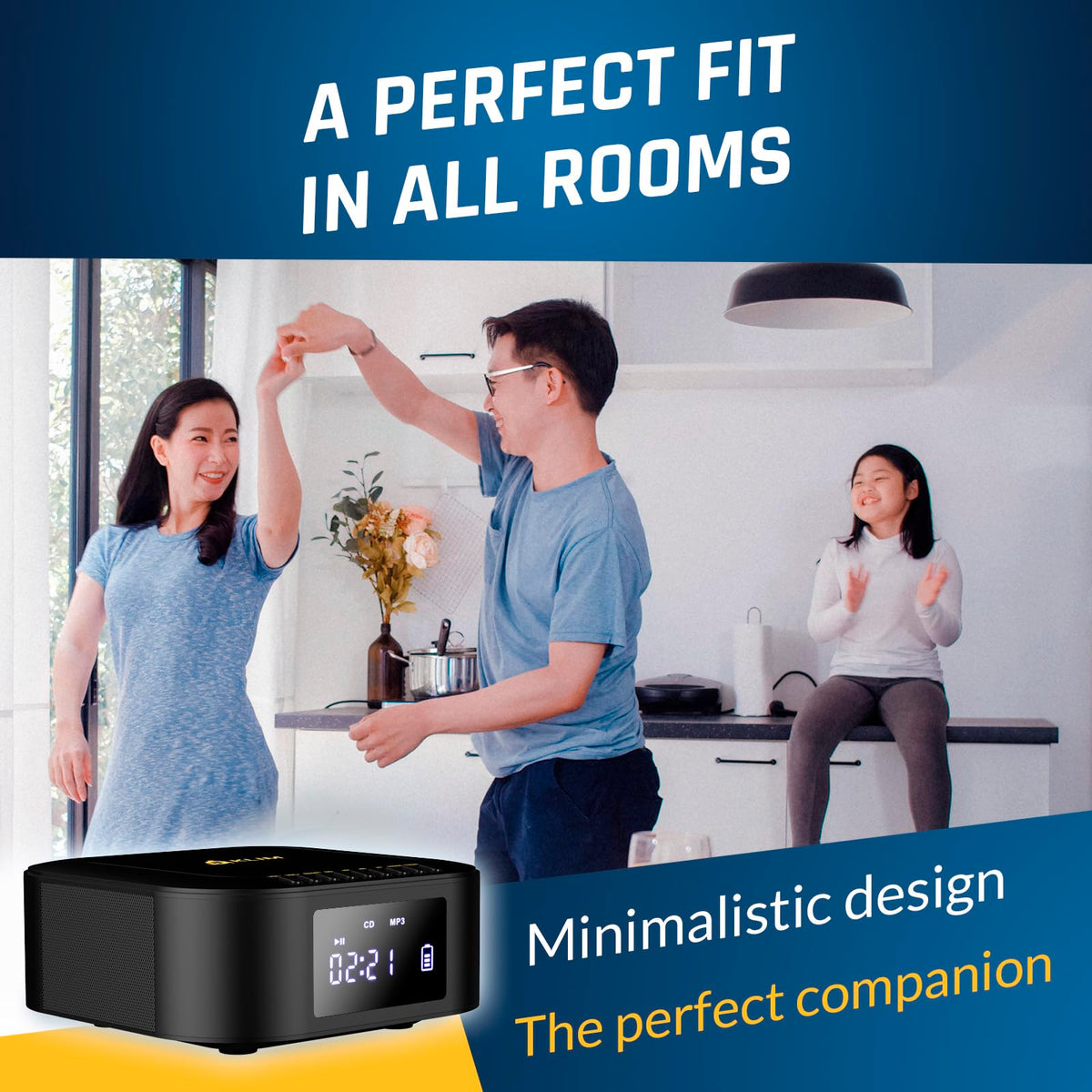 KLIM boombox E1 held to show size, compact and travel-friendly