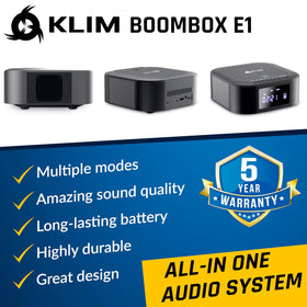 KLIM Boombox E1 top-loading CD lid open for quick disc playback and access