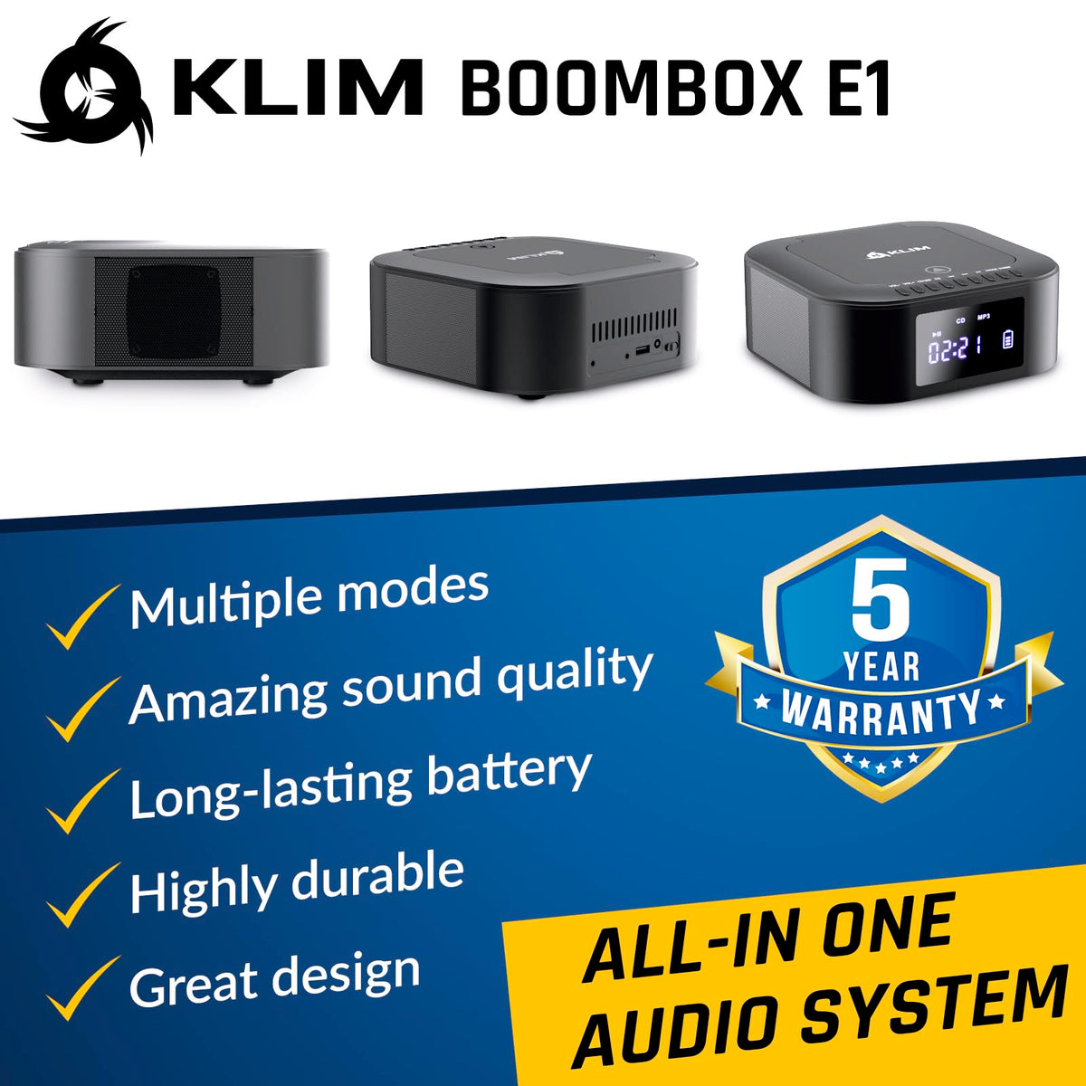 KLIM boombox E1 top control panel with buttons and display for convenient operation