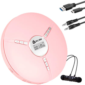 KLIM Discman front view in pink showing controls and sleek design benefit: easy operation