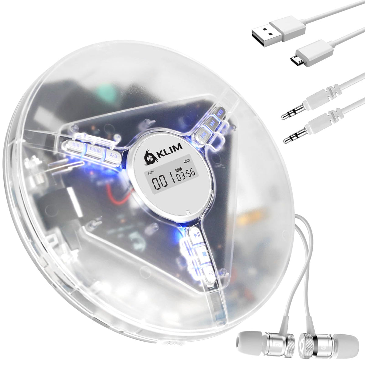 KLIM Discman front view showing compact design and clear button layout for portable convenience