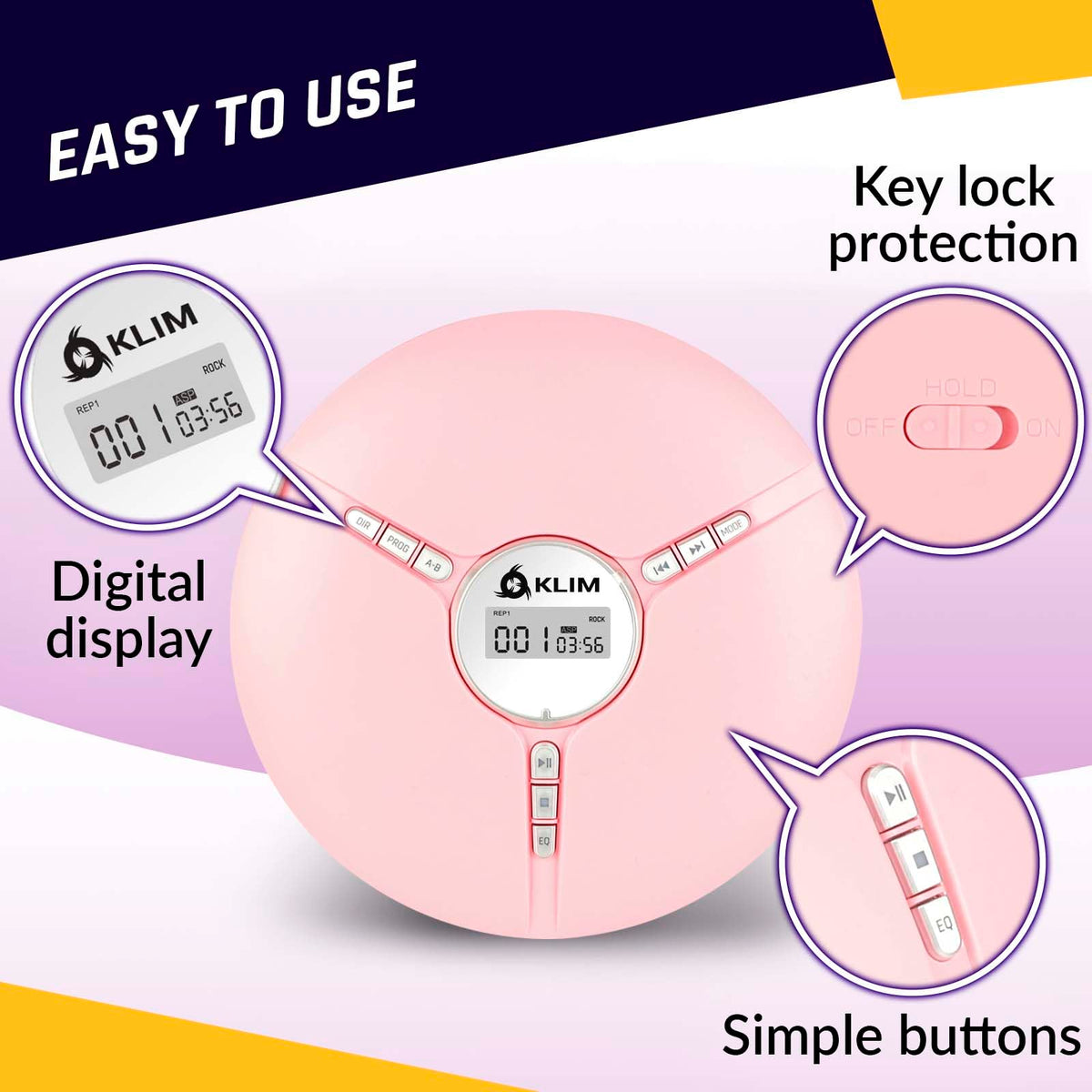 KLIM Discman side ports with AUX and USB-C visible benefit: versatile connections