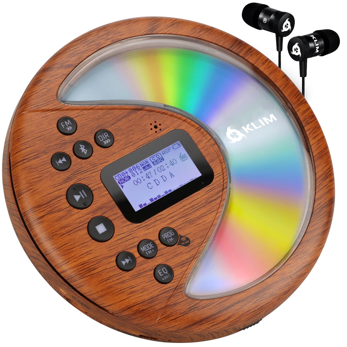 KLIM Discover Wood front view showcases a stylish portable CD player for car trips