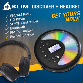 KLIM foldable headphones included for compact storage and clear sound