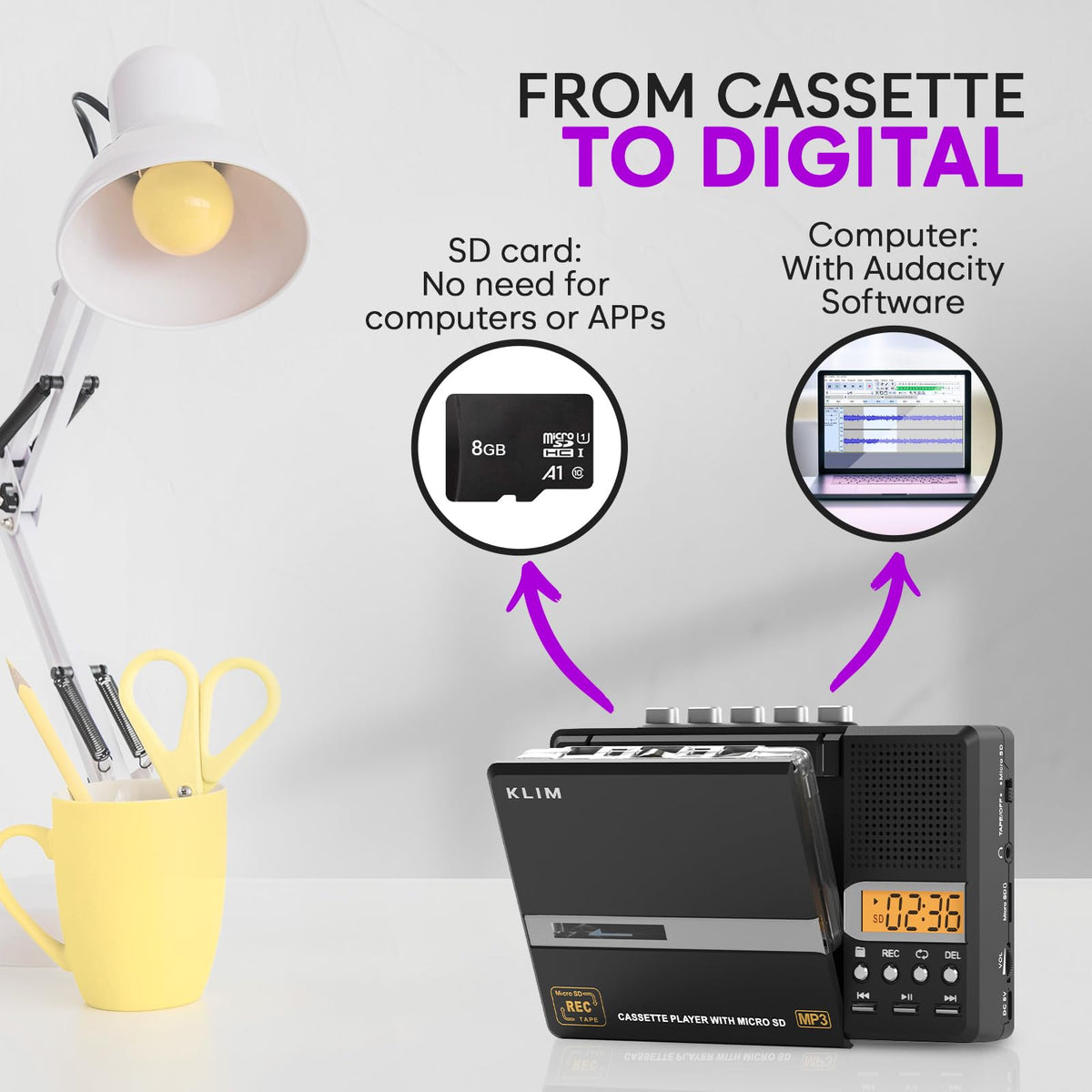 KLIM K10 microSD slot with included 8GB card, convenient instant recording