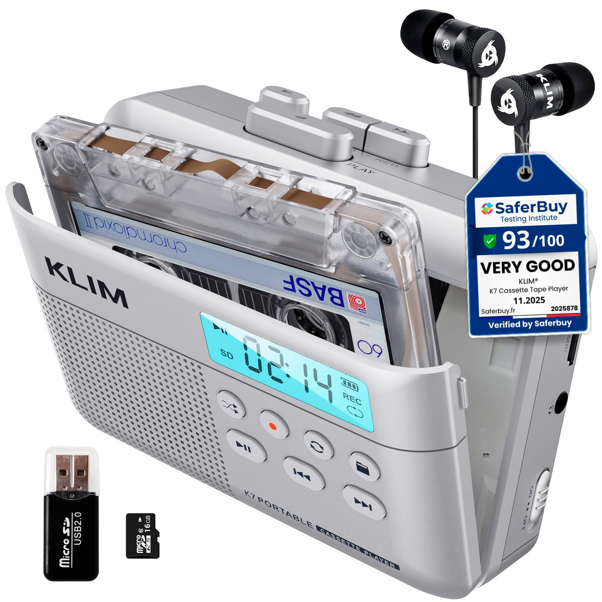 KLIM K7 front view showing player and speaker for easy playback