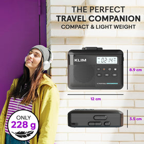 KLIM K7 on a travel bag showing portable playback and on-the-go convenience