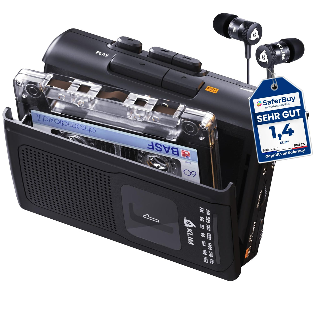 KLIM K8 front view shows portable cassette player design for on-the-go listening.