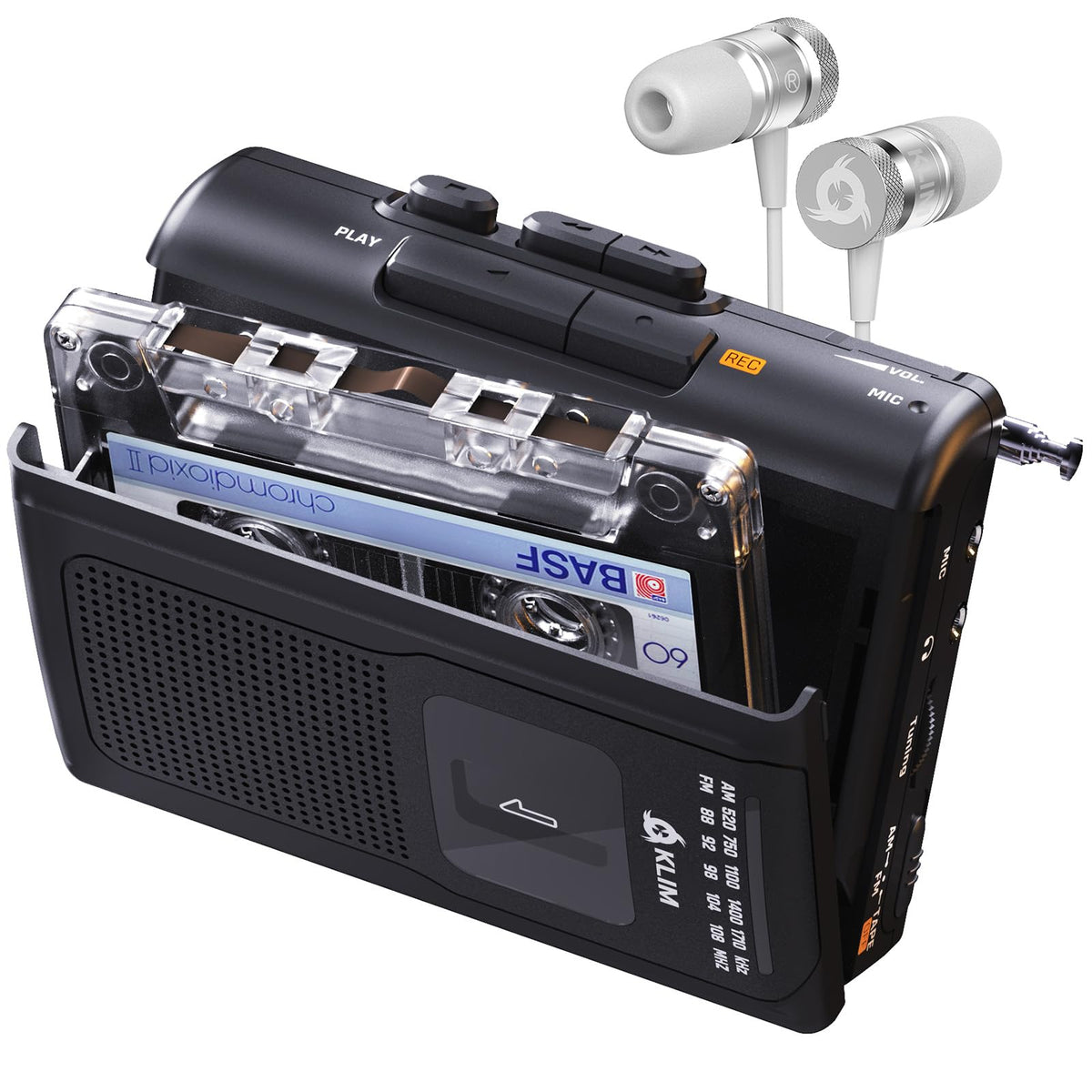 KLIM K8 cassette player front view for portable listening on the go