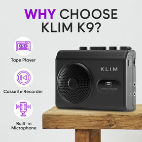 KLIM K9 cassette player side view highlighting compact, travel-friendly form.