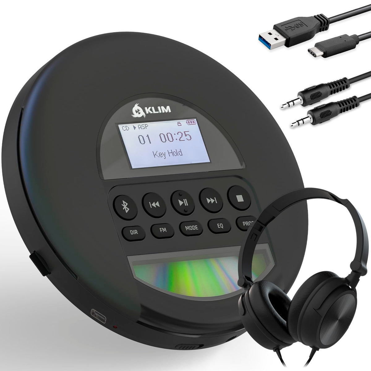 KLIM Nomad front view showing compact player and display, highlighting portability and clarity