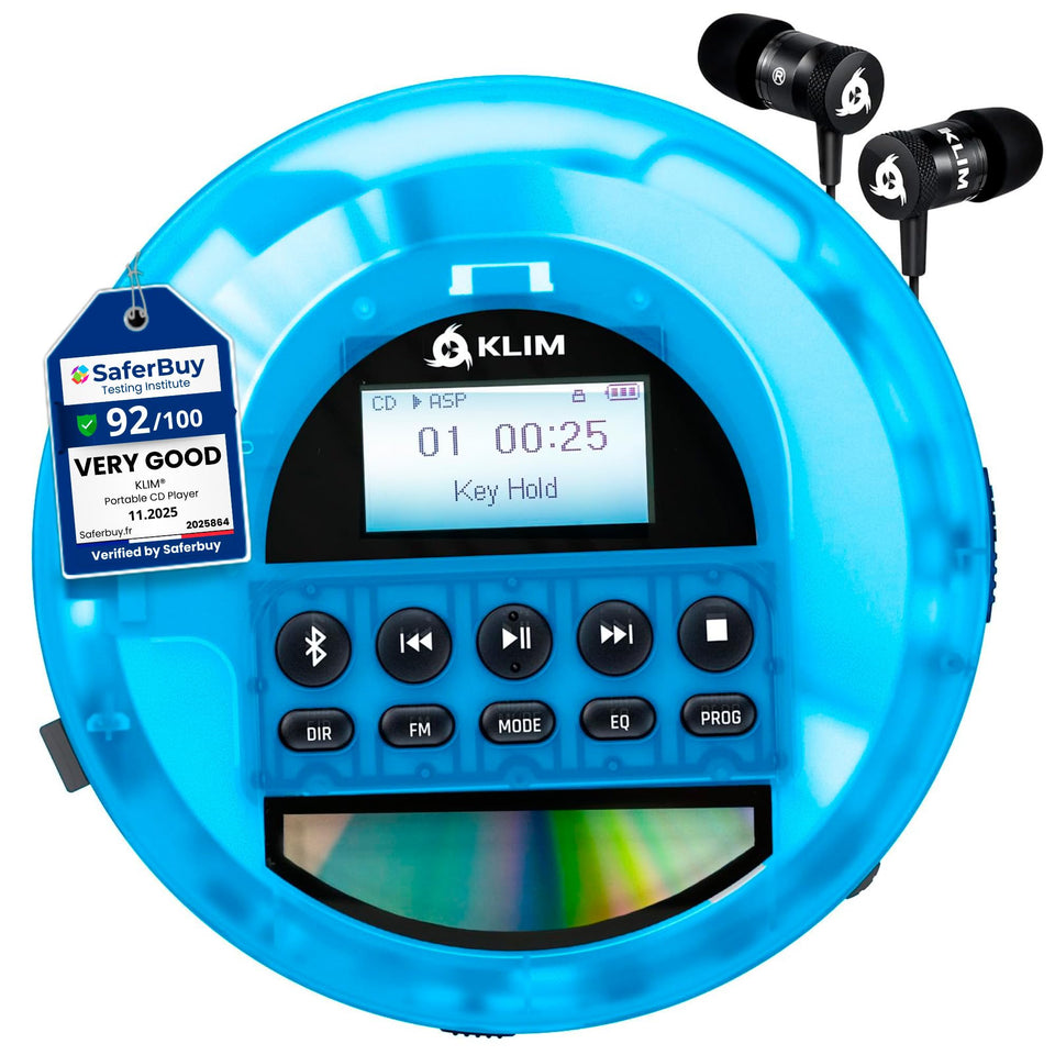 KLIM Nomad Transparent Blue with long-lasting rechargeable battery for on-the-go listening