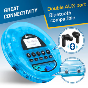 KLIM Nomad Transparent Blue dual-port design lets two listeners share audio