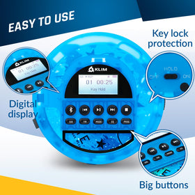 KLIM Nomad Transparent Blue built-in FM radio for local station listening