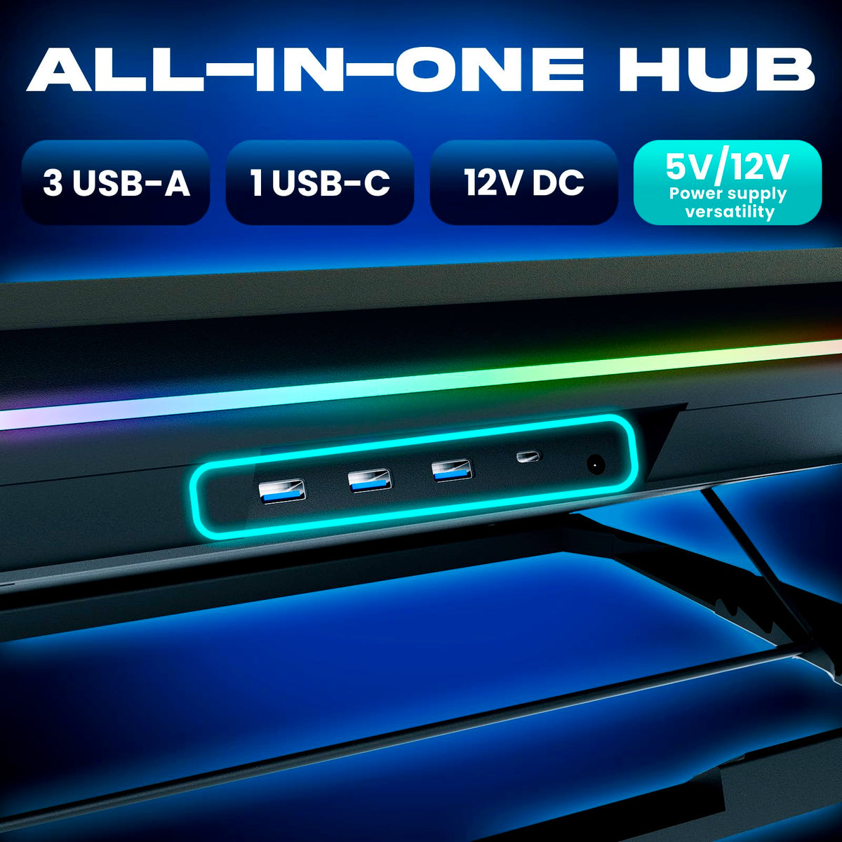 Dual power options and three USB-A ports for flexible setup