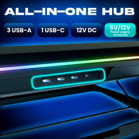 Dual power options and three USB-A ports for flexible setup