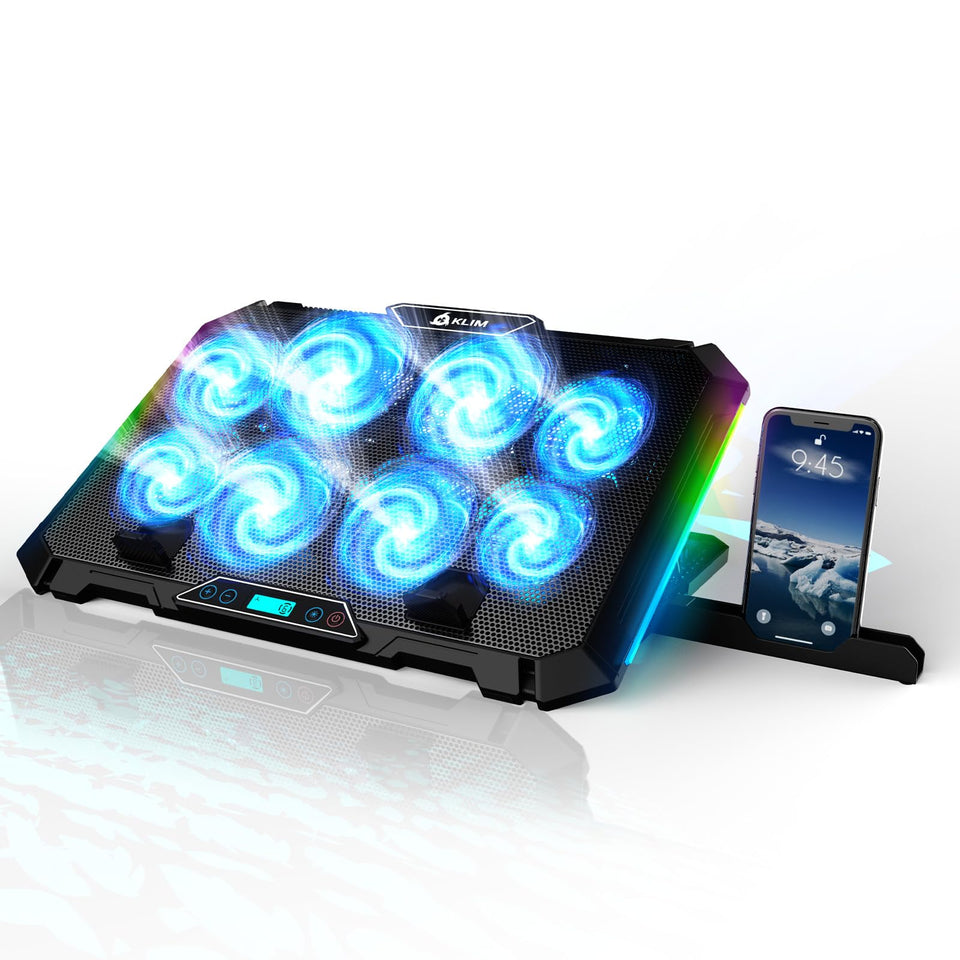 KLIM V8 cooling pad with 8 fans for efficient heat dissipation during gaming sessions.