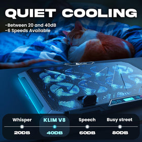 KLIM V8 includes USB ports and a smartphone stand for convenience.