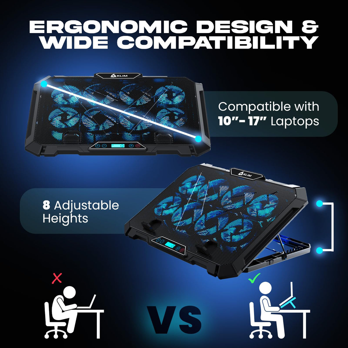 KLIM V8 wide compatibility up to 17 inches fits most laptops.