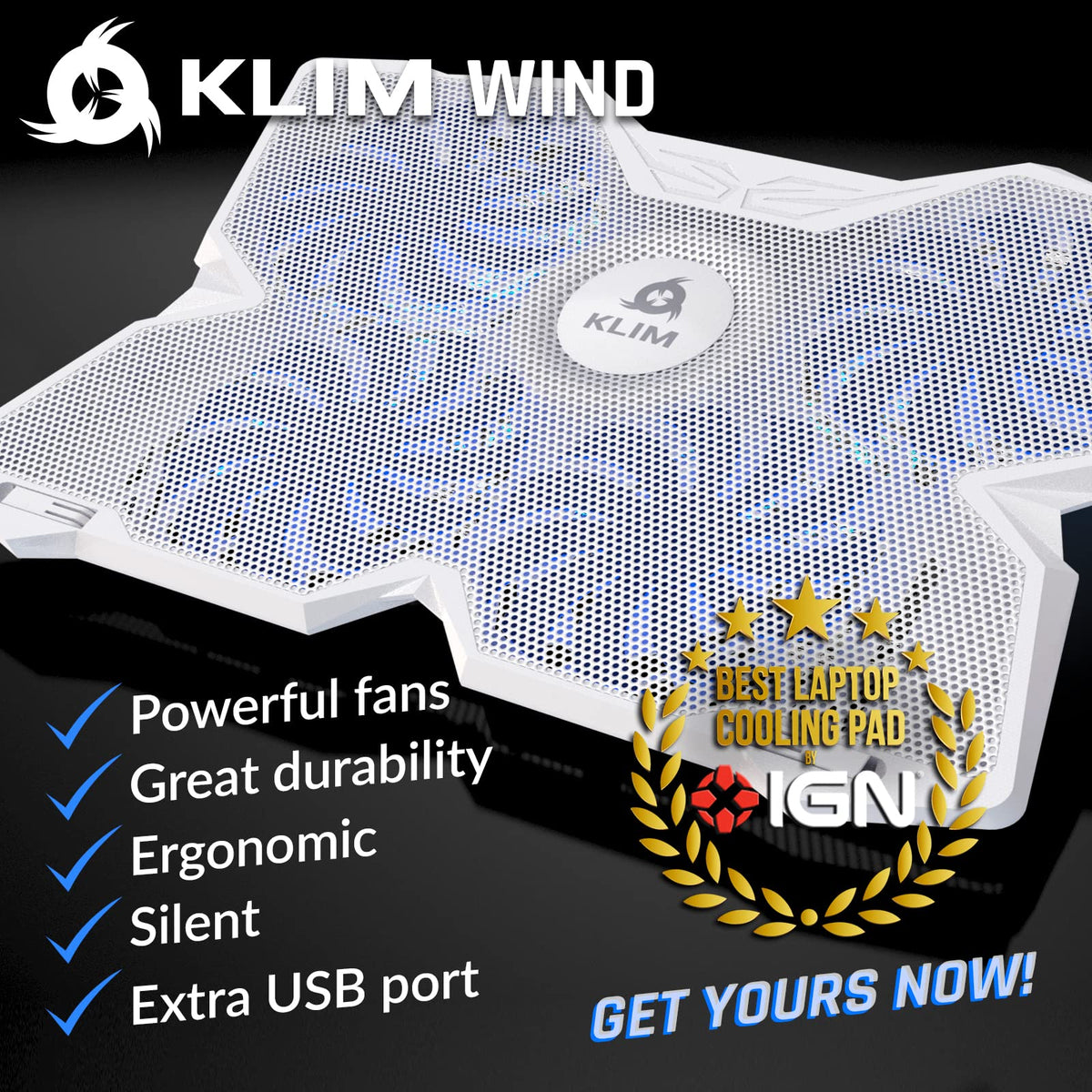 KLIM Wind closeup of fan grille highlighting robust fans for fast cooling