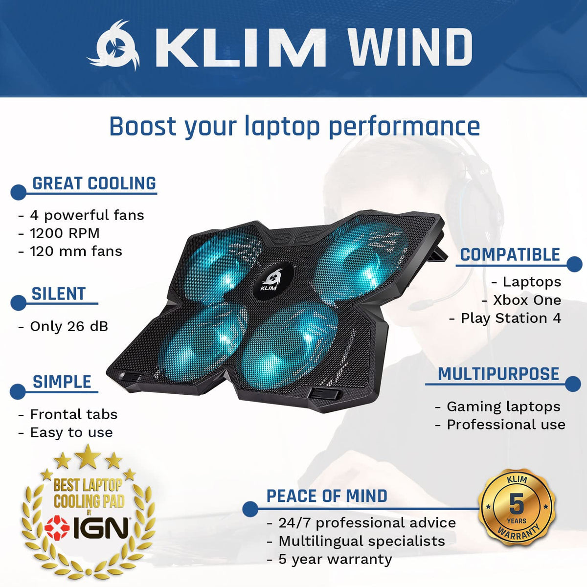 KLIM Wind close-up of the four fans highlighting even cooling across the laptop base