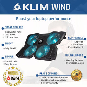 KLIM Wind close-up of the four fans highlighting even cooling across the laptop base