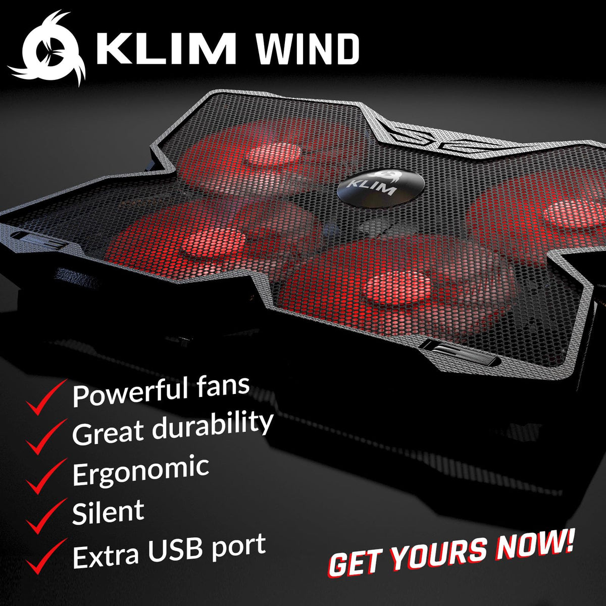 KLIM Wind side angle highlighting rear tilt legs for ergonomic typing and comfort